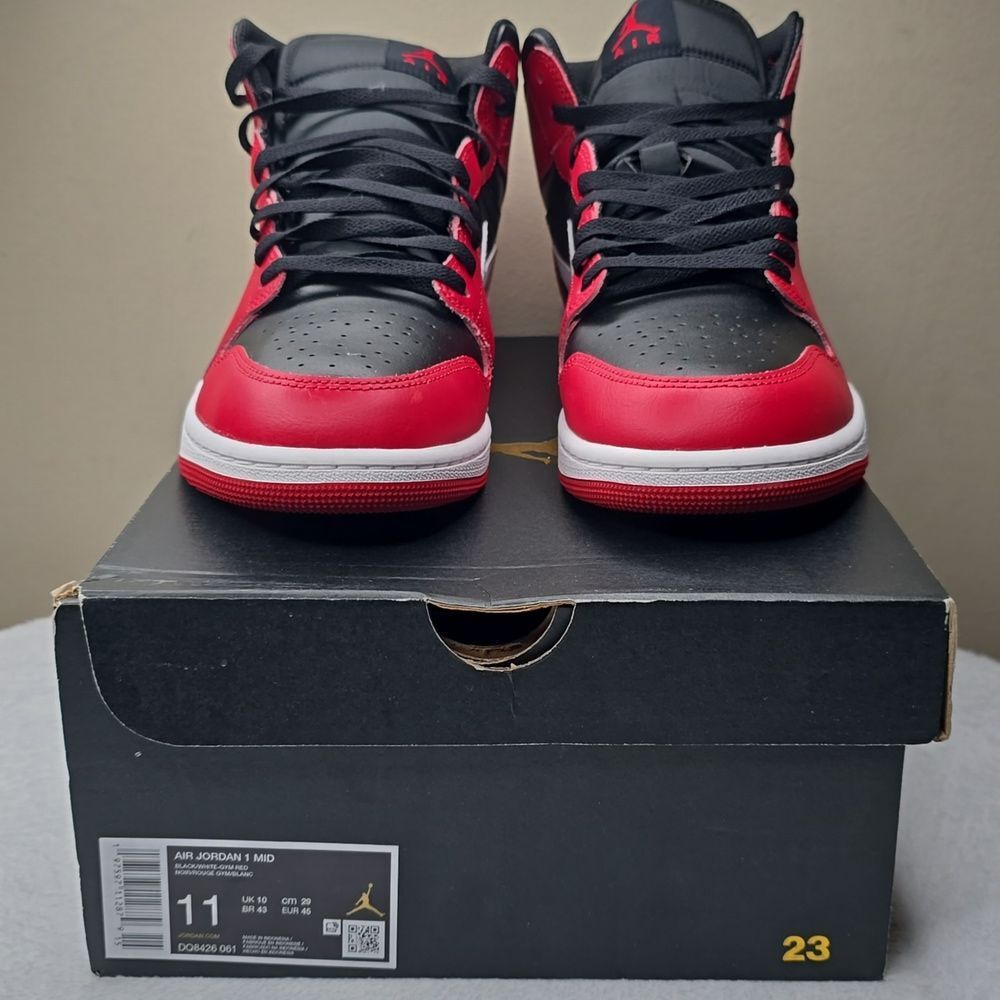 NIB Men's Air Jordan 1 Mid Color: Black/Gym Red/ White Sz 11 - Picture 11 of 13
